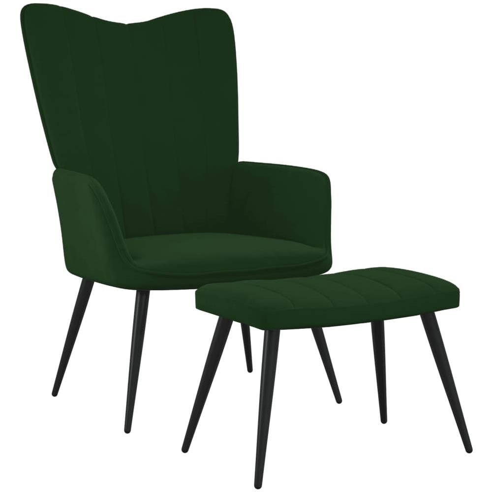 Poltrona Relax con Sgabello Verde Scuro in Velluto - Foto 1