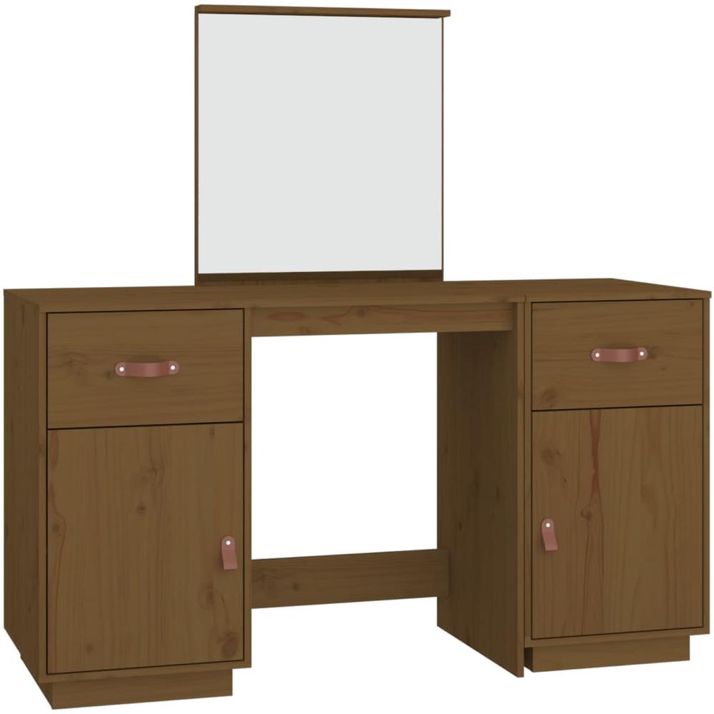 Set Toeletta Con Specchio Marrone Miele Legno Massello Di Pino - Foto 2