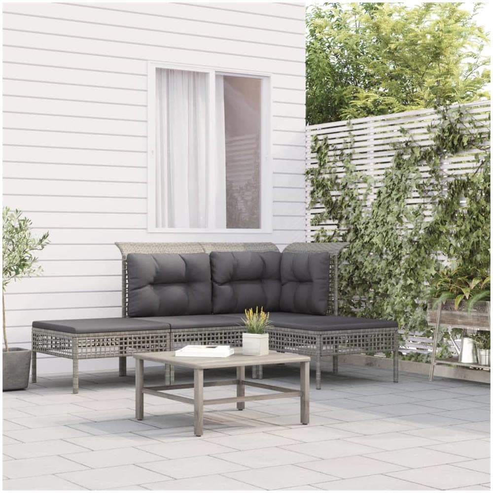 Set Divani Da Giardino 4 Pz Con Cuscini In Polyrattan Grigio - Foto 1