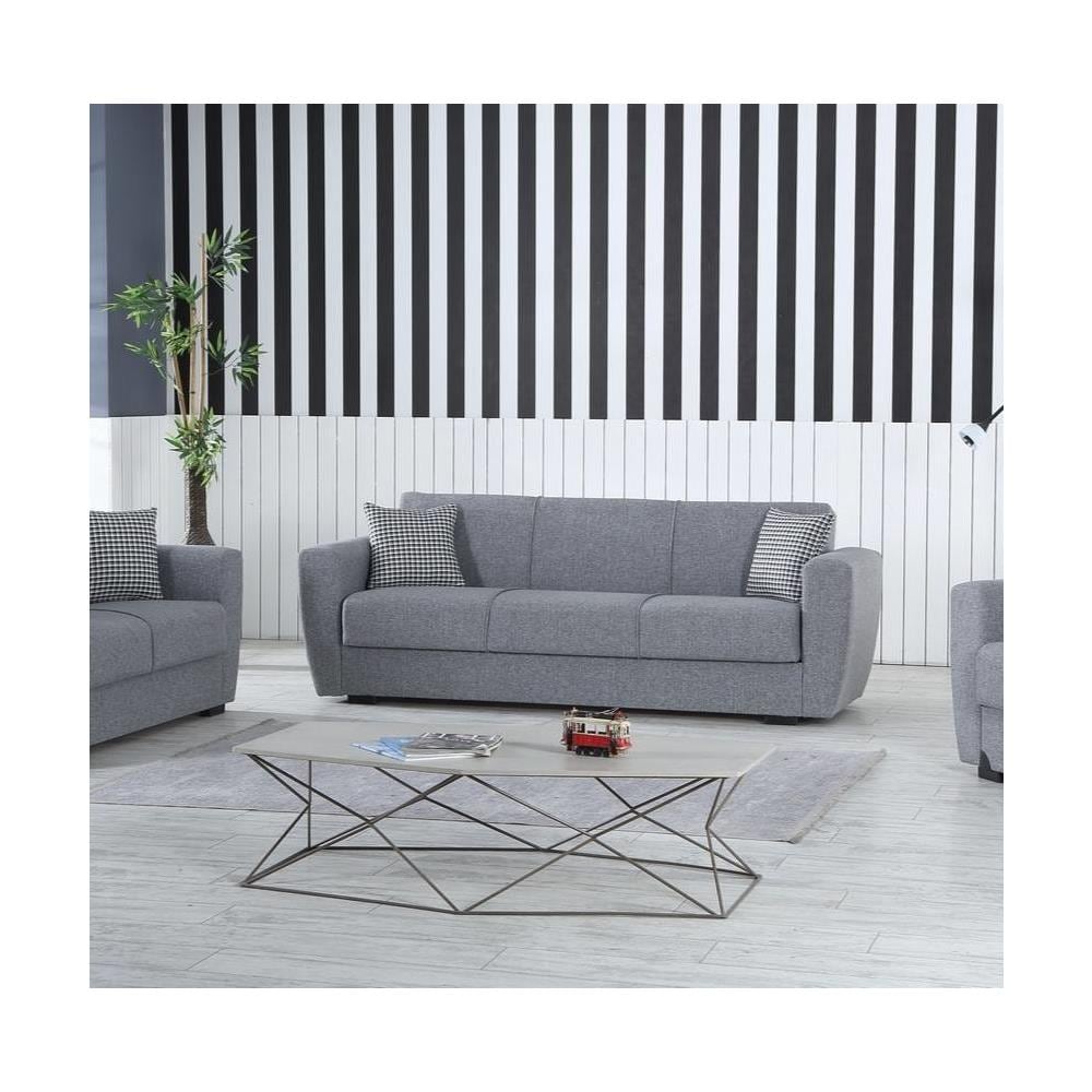 Divano Letto Escobar, Divano Letto Contenitore A 3 Posti Lineare, Sofà Da Soggiorno In Tessuto Imbottito Con Apertura Click-clack, 223x84xh80 Cm, Grigio - Foto 1