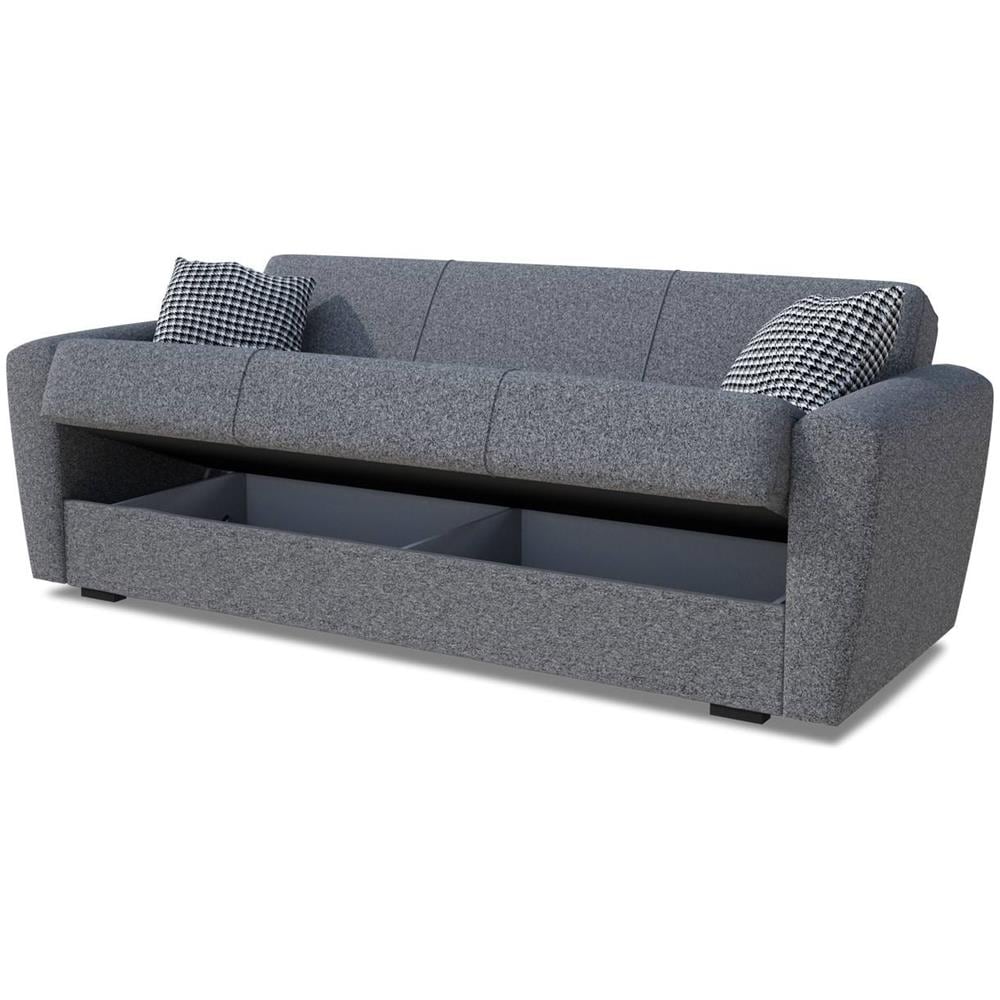Divano Letto Escobar, Divano Letto Contenitore A 3 Posti Lineare, Sofà Da Soggiorno In Tessuto Imbottito Con Apertura Click-clack, 223x84xh80 Cm, Grigio - Foto 2