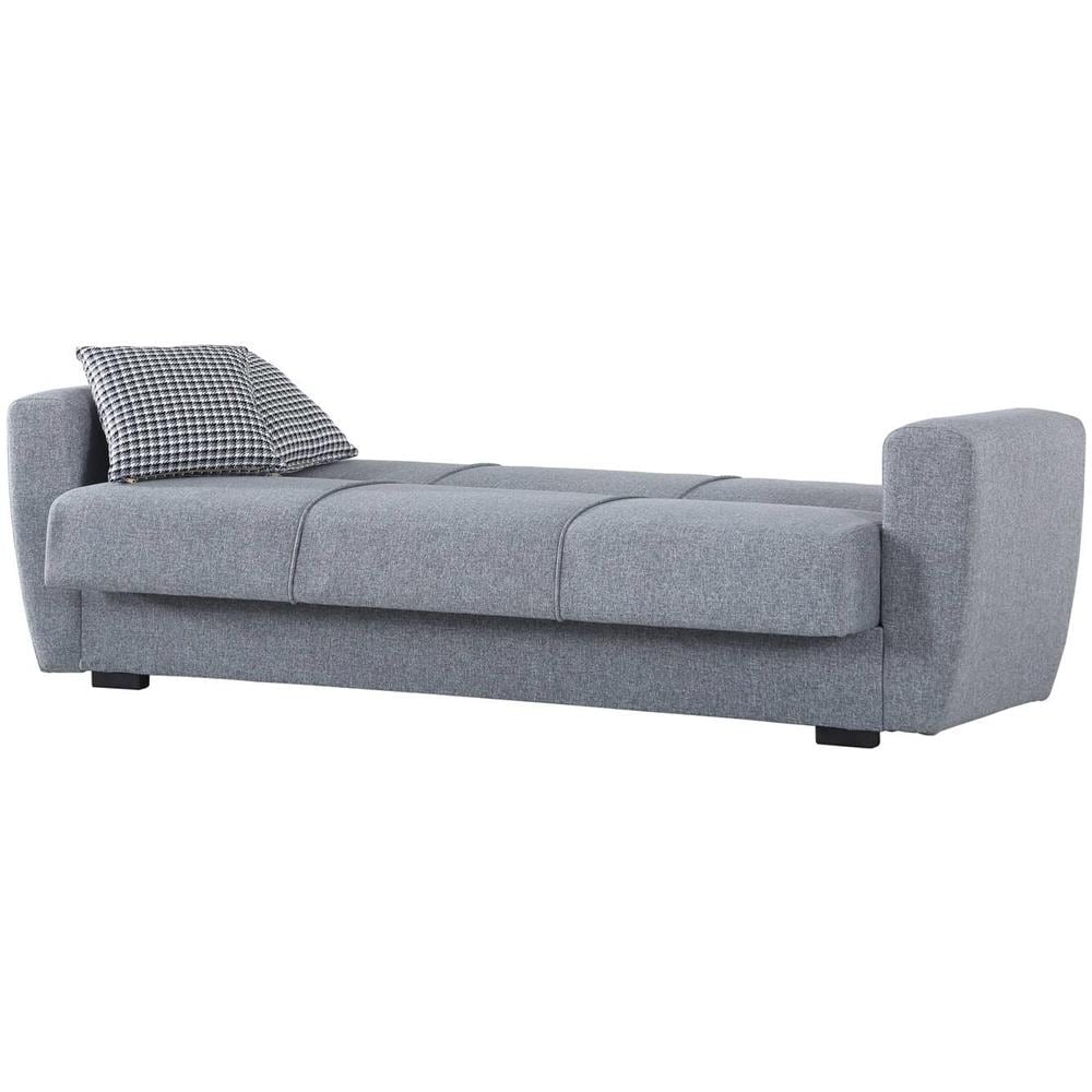 Divano Letto Escobar, Divano Letto Contenitore A 3 Posti Lineare, Sofà Da Soggiorno In Tessuto Imbottito Con Apertura Click-clack, 223x84xh80 Cm, Grigio - Foto 4