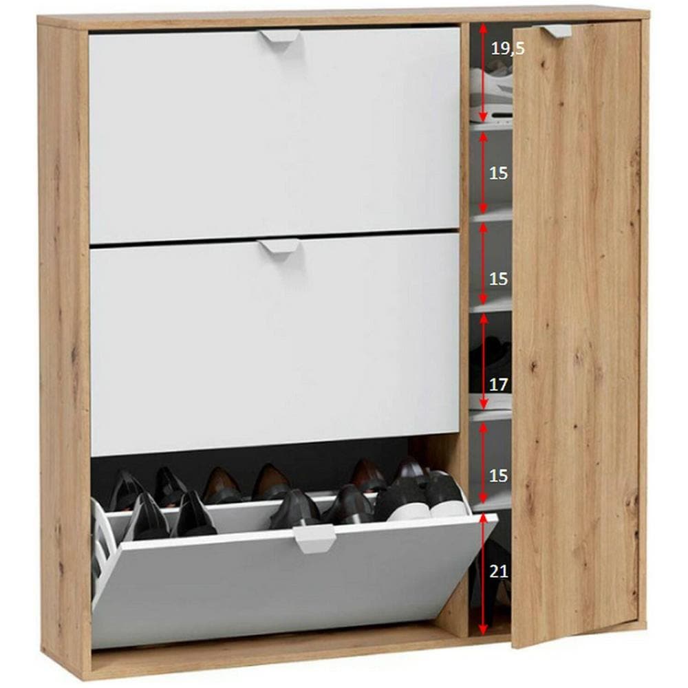 Scarpiera Tok, Scarpiera Da Ingresso A 4 Ante, Armadio Portascarpe Salvaspazio, 105x24h112 Cm, Bianco E Rovere - Foto 2