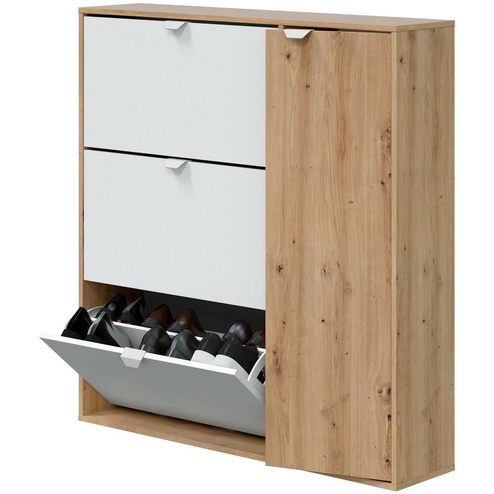 Scarpiera Tok, Scarpiera Da Ingresso A 4 Ante, Armadio Portascarpe Salvaspazio, 105x24h112 Cm, Bianco E Rovere - Foto 4