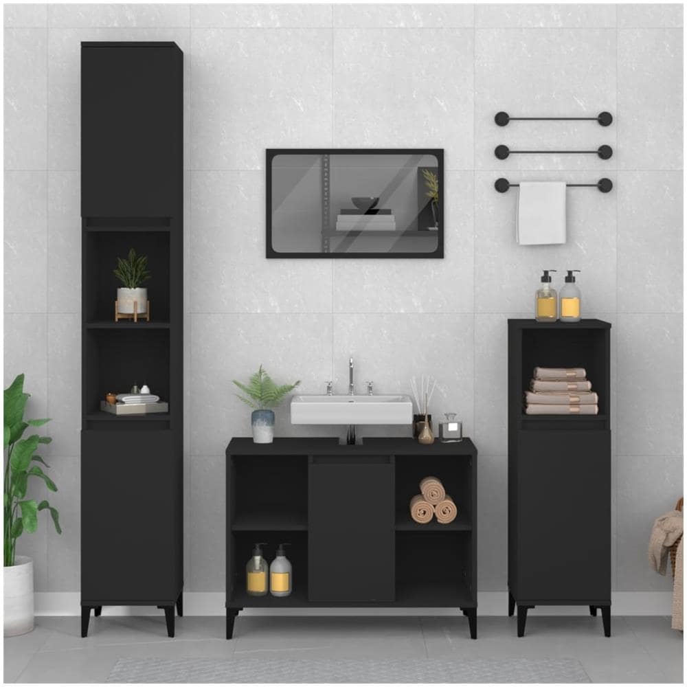 Mobile Lavabo Nero 80x33x60 Cm In Legno Multistrato - Foto 1
