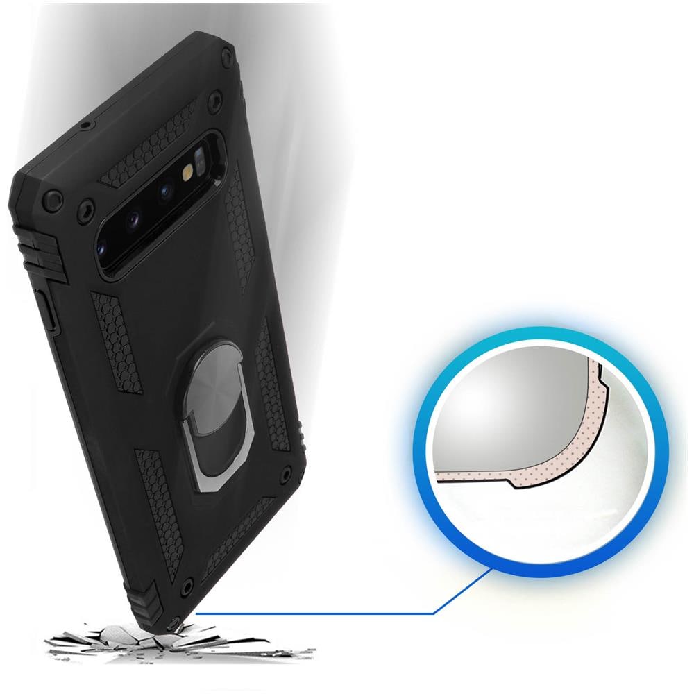 Cover Galaxy S10 Bi-materia Rigida Morbida Anello Magnetico Stand Nero - Foto 2