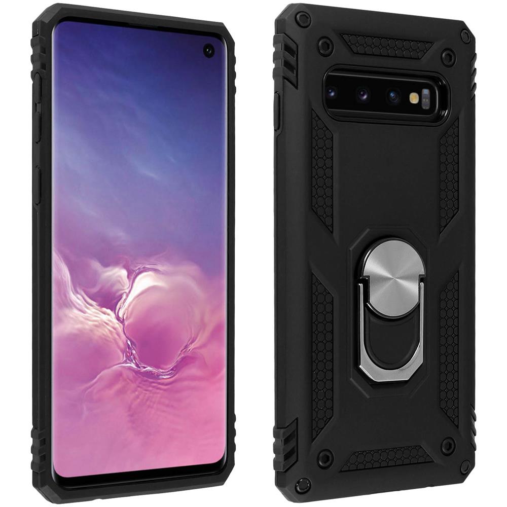 Cover Galaxy S10 Bi-materia Rigida Morbida Anello Magnetico Stand Nero - Foto 1