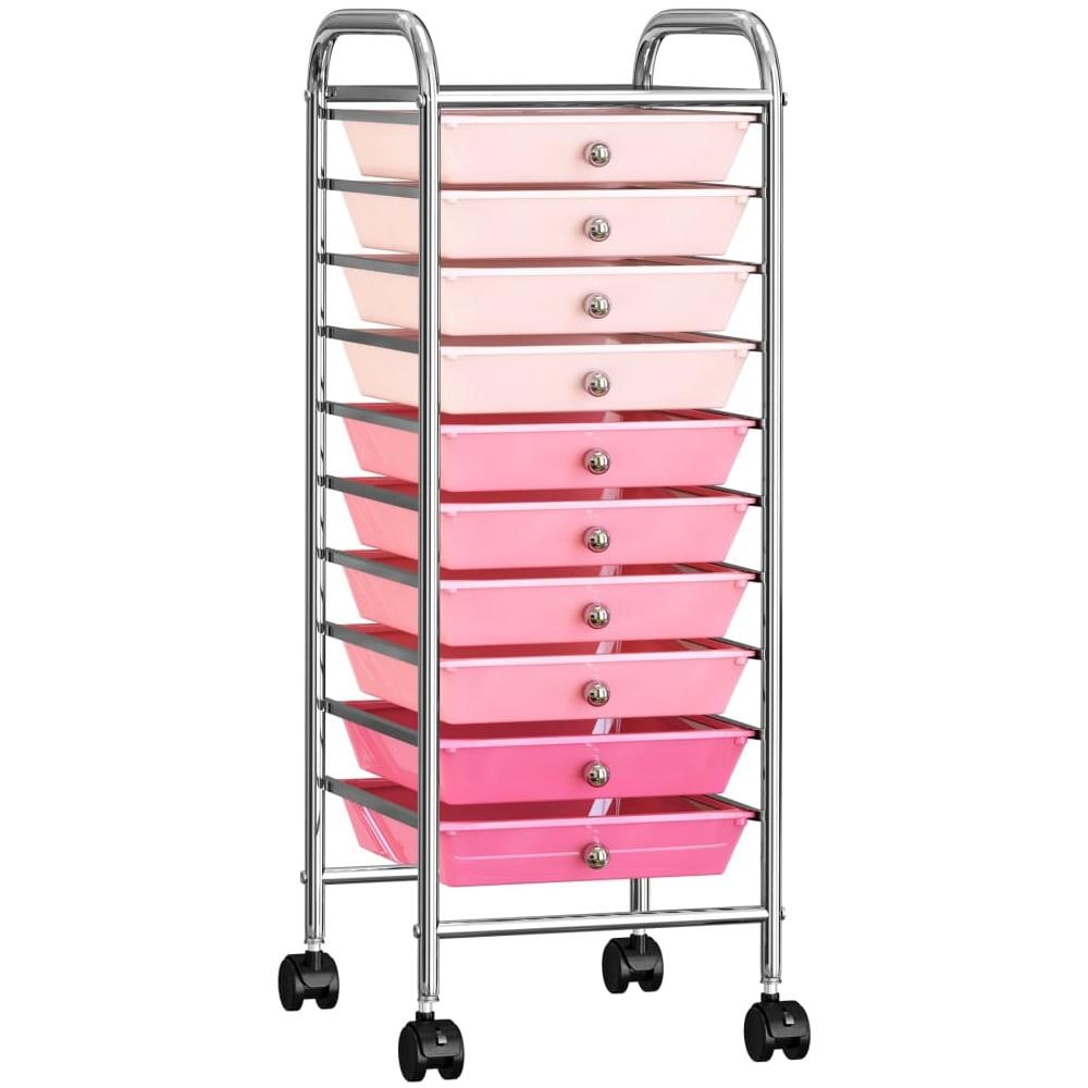 Carrello Portaoggetti Con 10 Cassetti Rosa Sfumato In Plastica - Foto 1