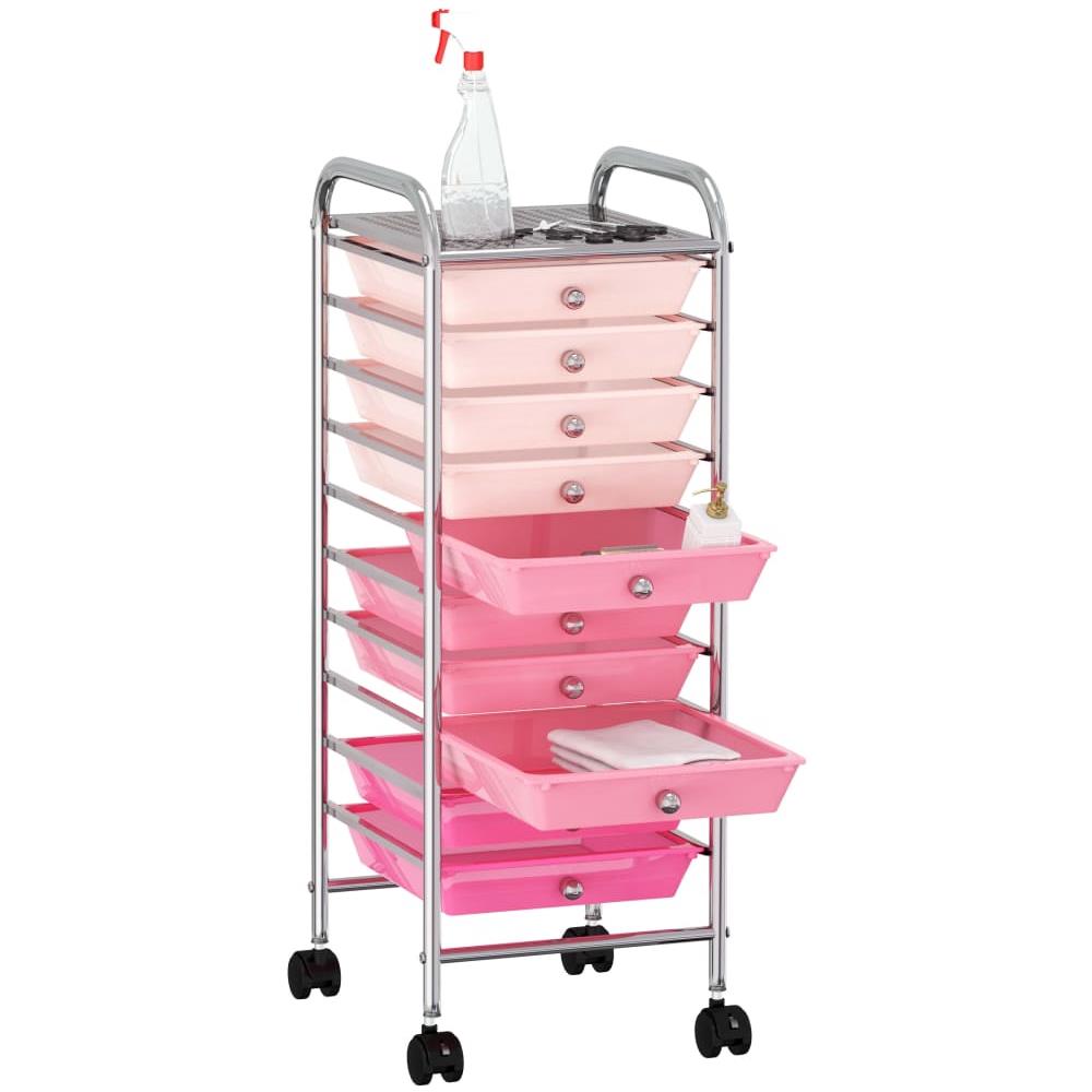 Carrello Portaoggetti Con 10 Cassetti Rosa Sfumato In Plastica - Foto 2