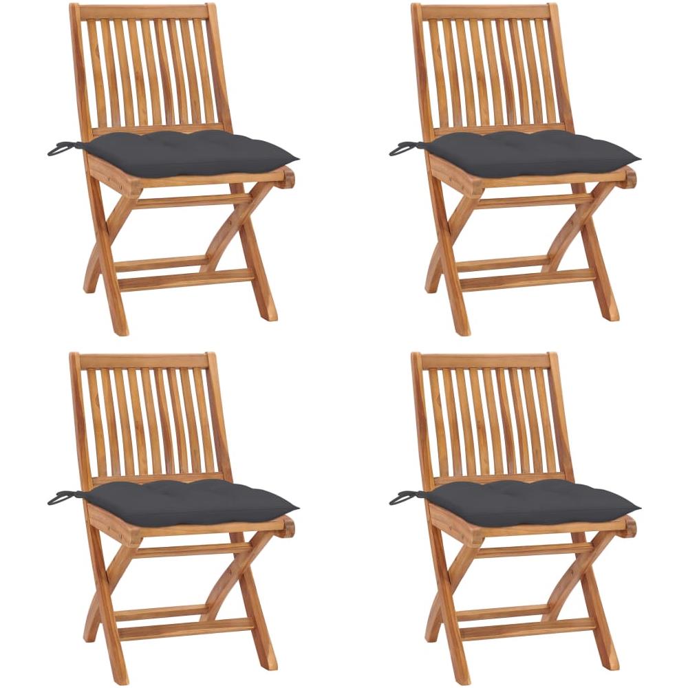 Sedie da Giardino Pieghevoli con Cuscini 4 pz Massello di Teak - Foto 1