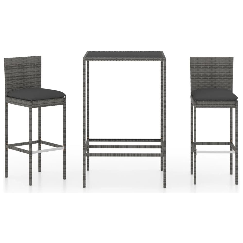 Set Bar da Giardino 3 pz con Cuscini in Polyrattan Grigio - Foto 1