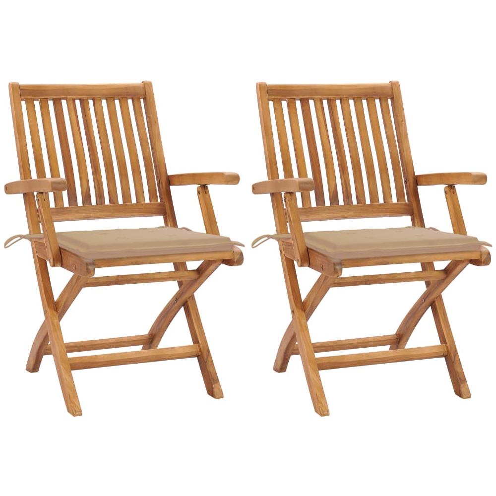 Sedie da Giardino 2 pz con Cuscini Beige in Massello di Teak - Foto 1