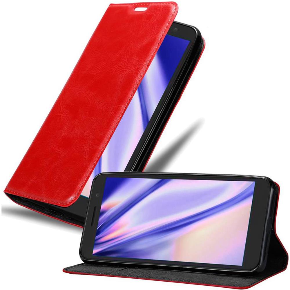 Custodia Compatibile Con Alcatel 1 2019 In Rosso Mela - Coperchio Protettiva Con Chiusura Magnetica, Funzione Stand E Tasca Per Le Carte - Foto 1