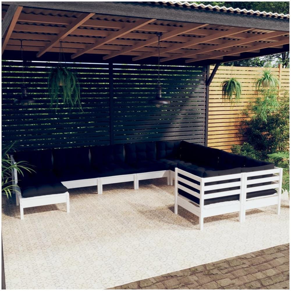 Set Divani Da Giardino 10 Pz Con Cuscini Legno Di Pino Bianco - Foto 1