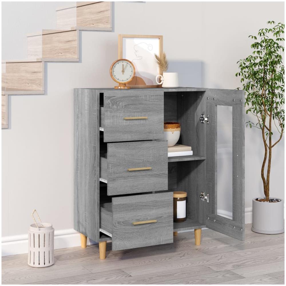 Credenza Grigio Sonoma 69,5x34x90 Cm In Legno Multistrato - Foto 3