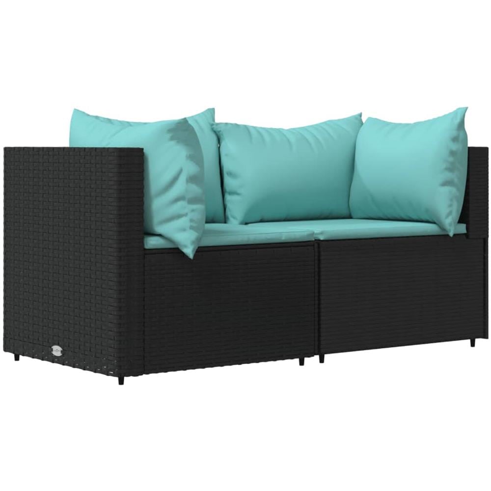 Divani Angolari Da Giardino Con Cuscini 2pz In Polyrattan Nero - Foto 2