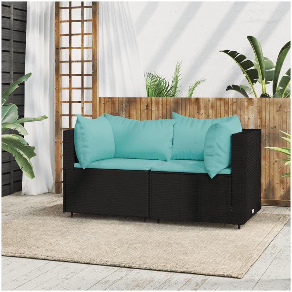 Divani Angolari Da Giardino Con Cuscini 2pz In Polyrattan Nero - Foto 1