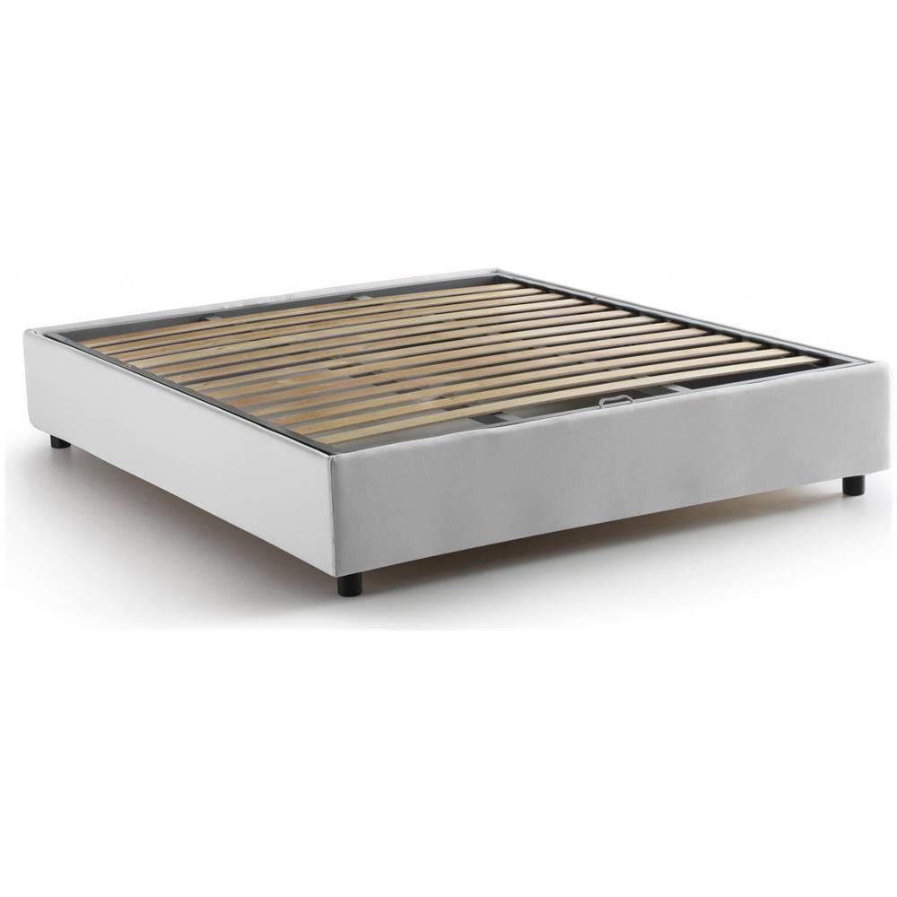 Letto Matrimoniale Maria, Letto Contenitore Con Rivestimento In Tessuto, 100% Made In Italy, Apertura Frontale, Adatto Per Materasso Cm 160x200, Bianco - Foto 4