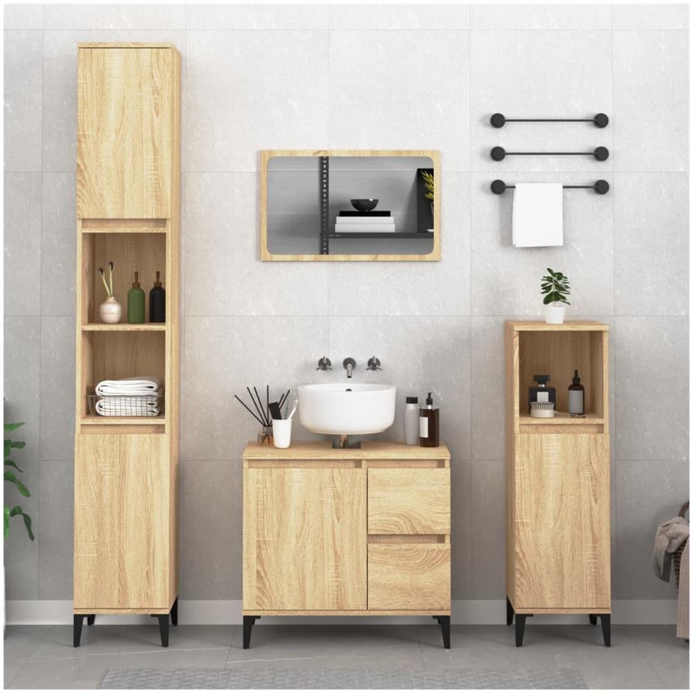 vidaXL Set Mobili da Bagno 4 pz Rovere Sonoma in Legno Multistrato