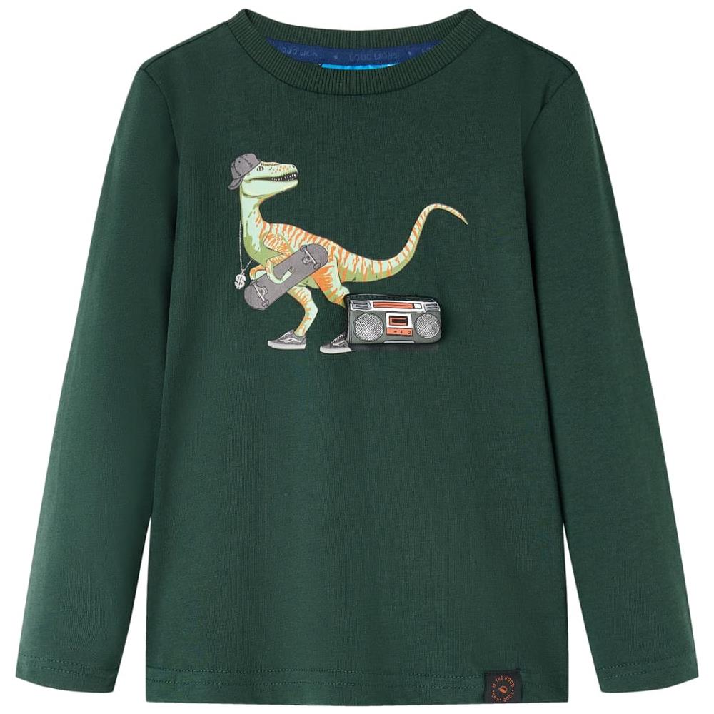 Maglietta Da Bambino A Maniche Lunghe Stampa Dinosauro Verde Scuro 92 - Foto 1