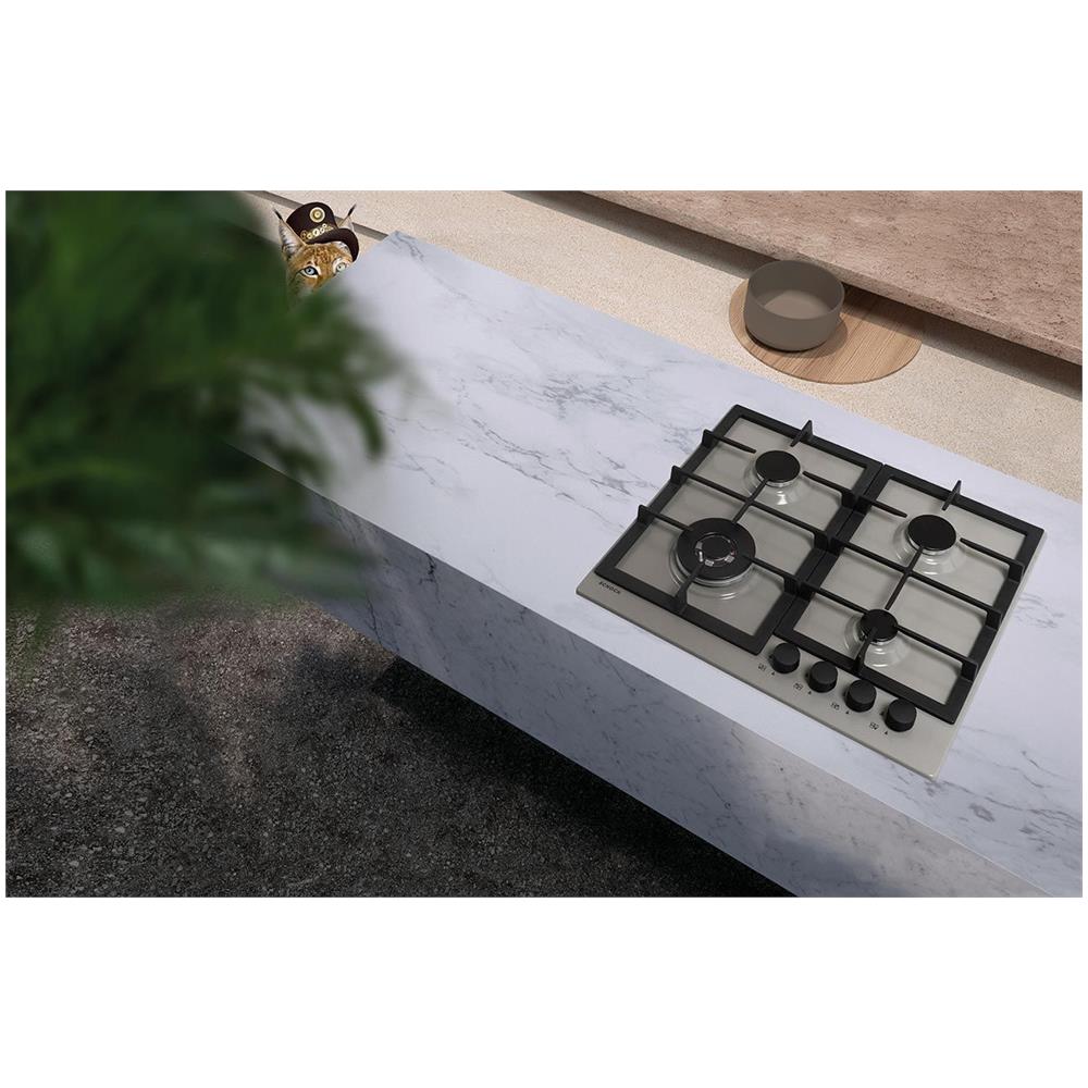 Piano Cottura da Incasso a Gas STR85TH42 75 cm 5 Fuochi Griglie in Ghisa finitura Grigio Tortora Colore Marrone, Grigio - Foto 3