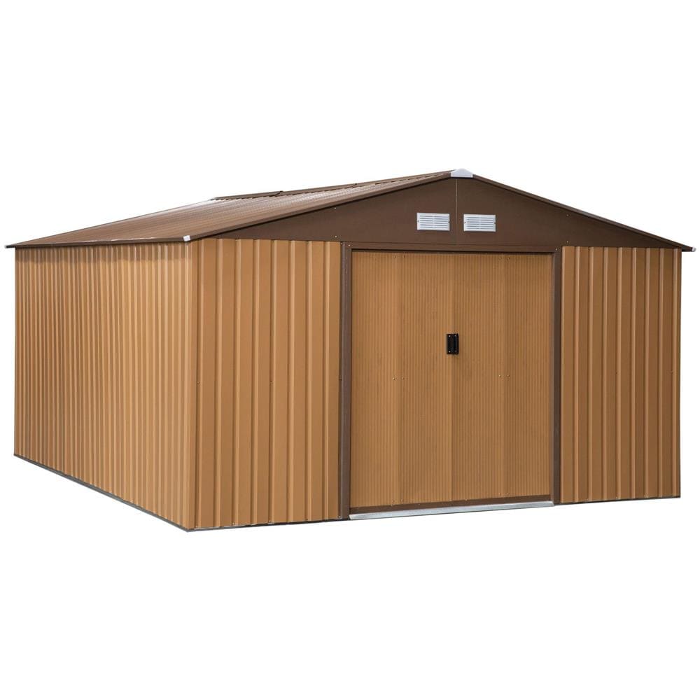 Casetta da Giardino con 2 Porte Scorrevoli e 4 Prese d'Aria in Acciaio, 340x386x200cm, Giallo - Foto 1