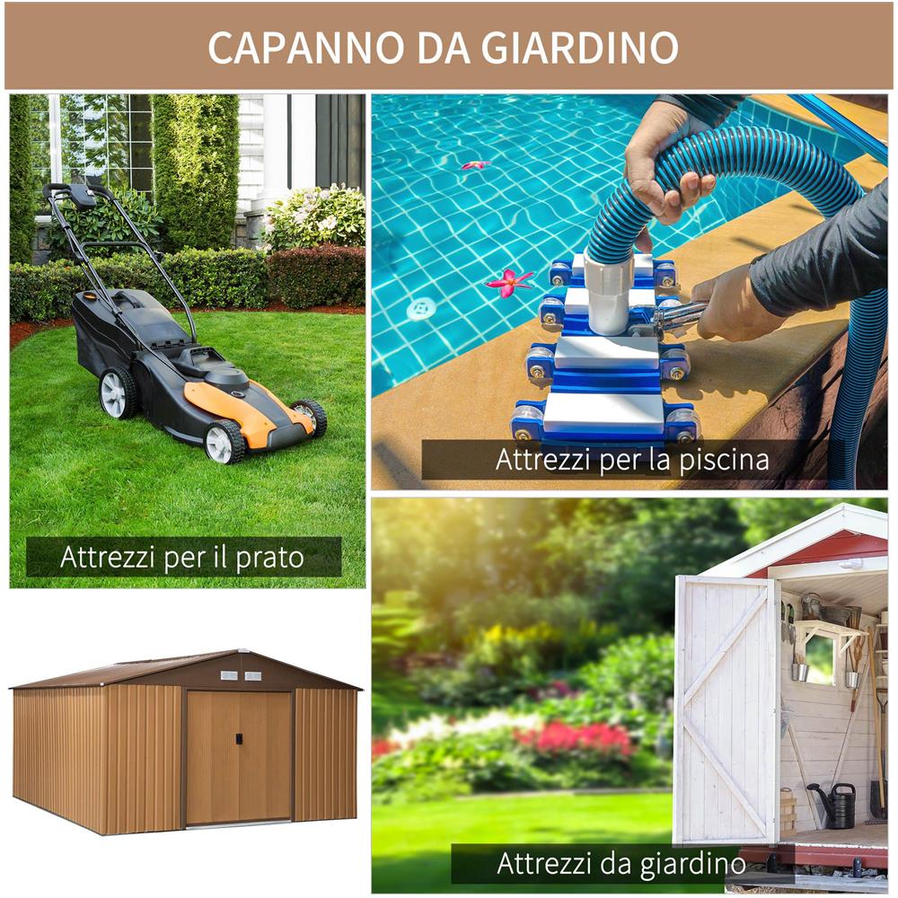 Casetta da Giardino con 2 Porte Scorrevoli e 4 Prese d'Aria in Acciaio, 340x386x200cm, Giallo - Foto 6