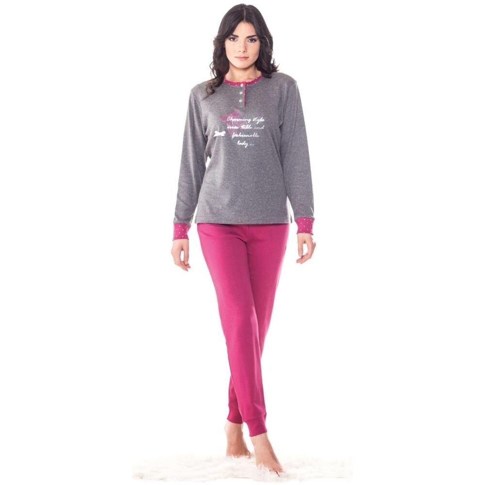 Pigiama Ragazza Da Donna In Cotone Maglia E Pantalone Rosa Lunghi Manica Lunga - S - Foto 1