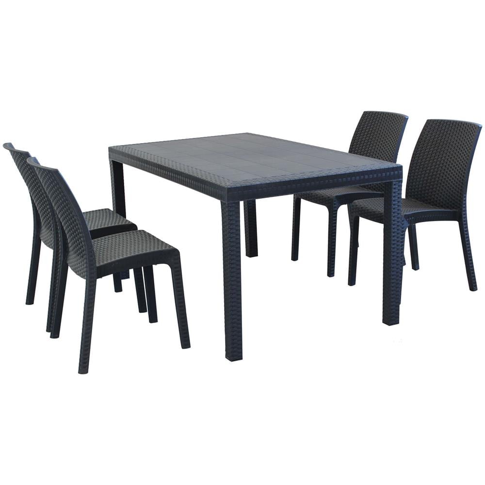 Caligola - Set Tavolo Fisso In Wicker Cm 150 X 90 Compreso Di 4 Sedute - Foto 1