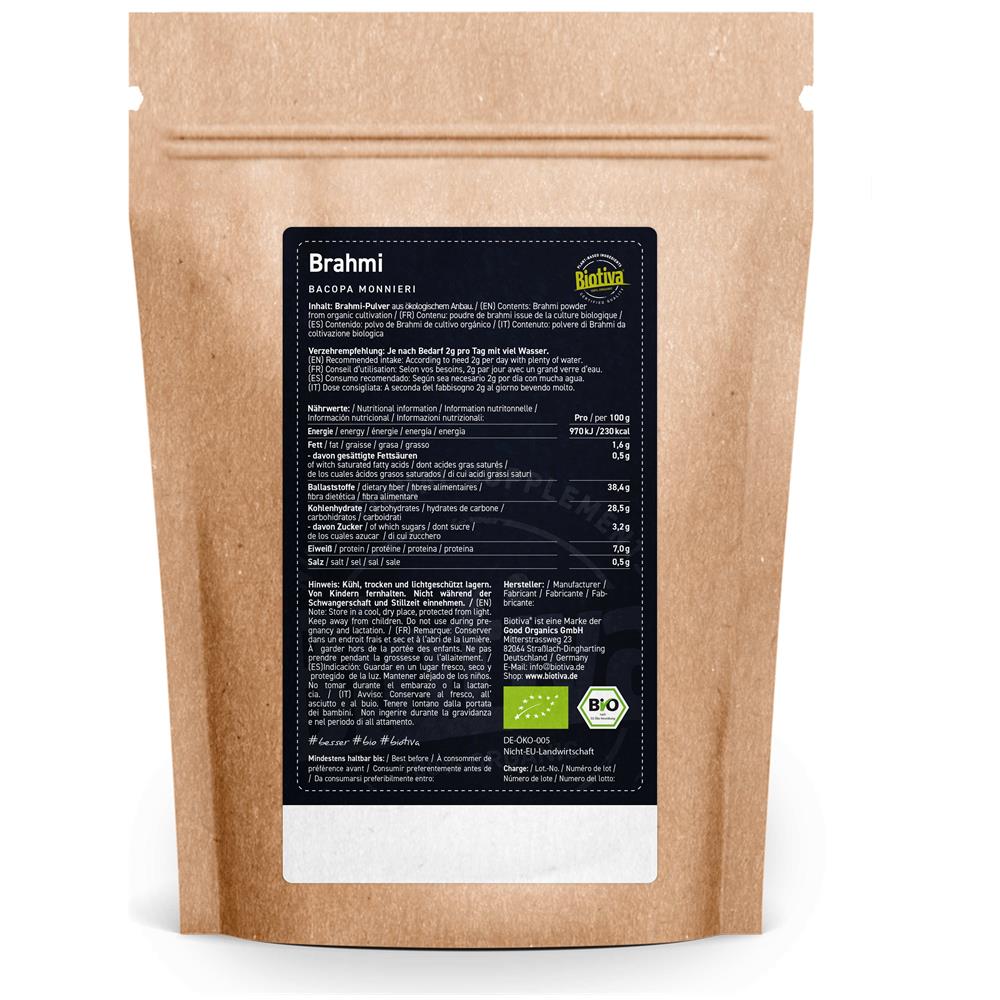 Brahmi In Polvere Bio - 250g - Bacopa Monnieri - Pianta Della Memoria - Vegano - Senza Additivi - Confezionato È Controllato In Germania (de-eco-005) - Foto 2