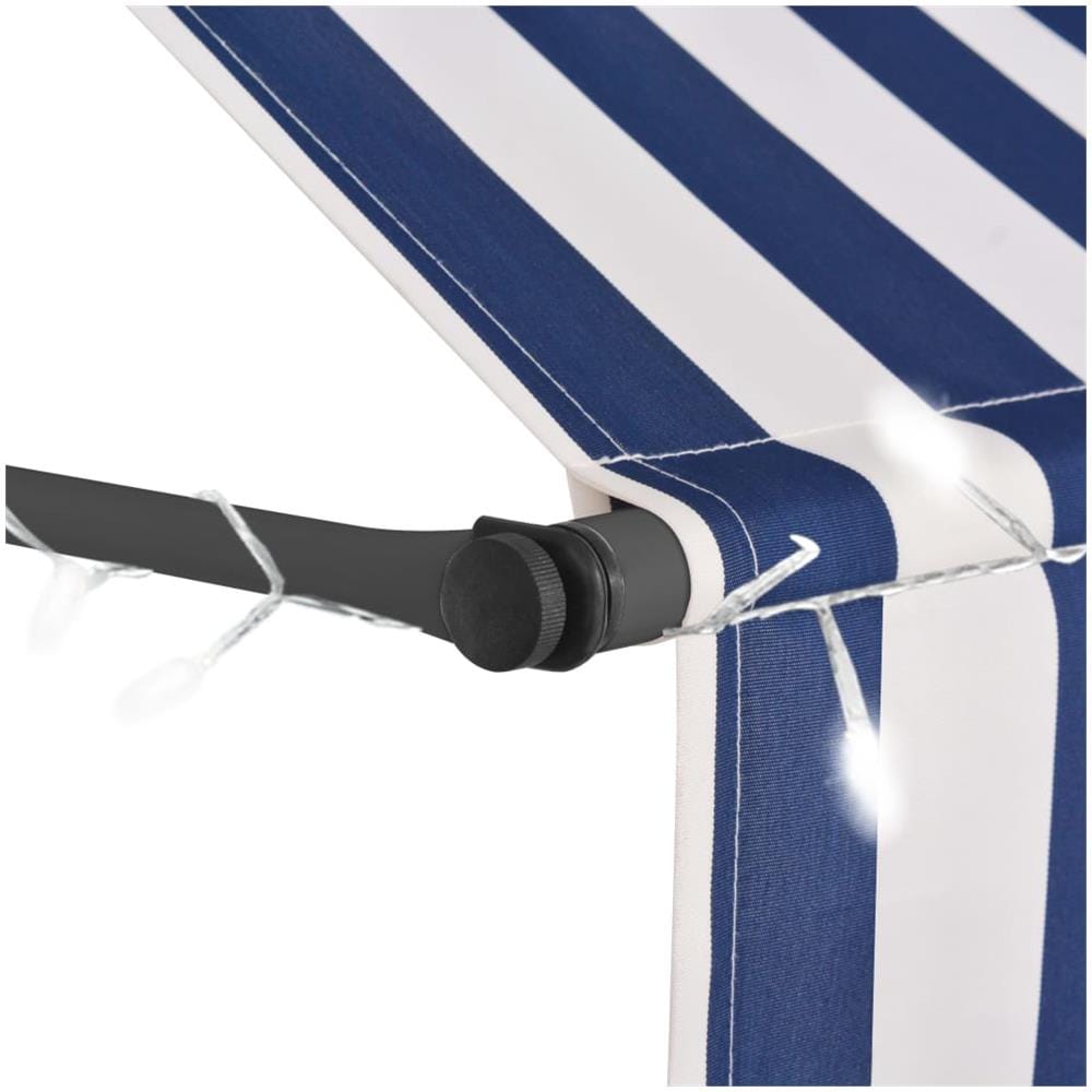 Tenda da Sole Retrattile Manuale con LED 200 cm Blu e Bianca - Foto 3