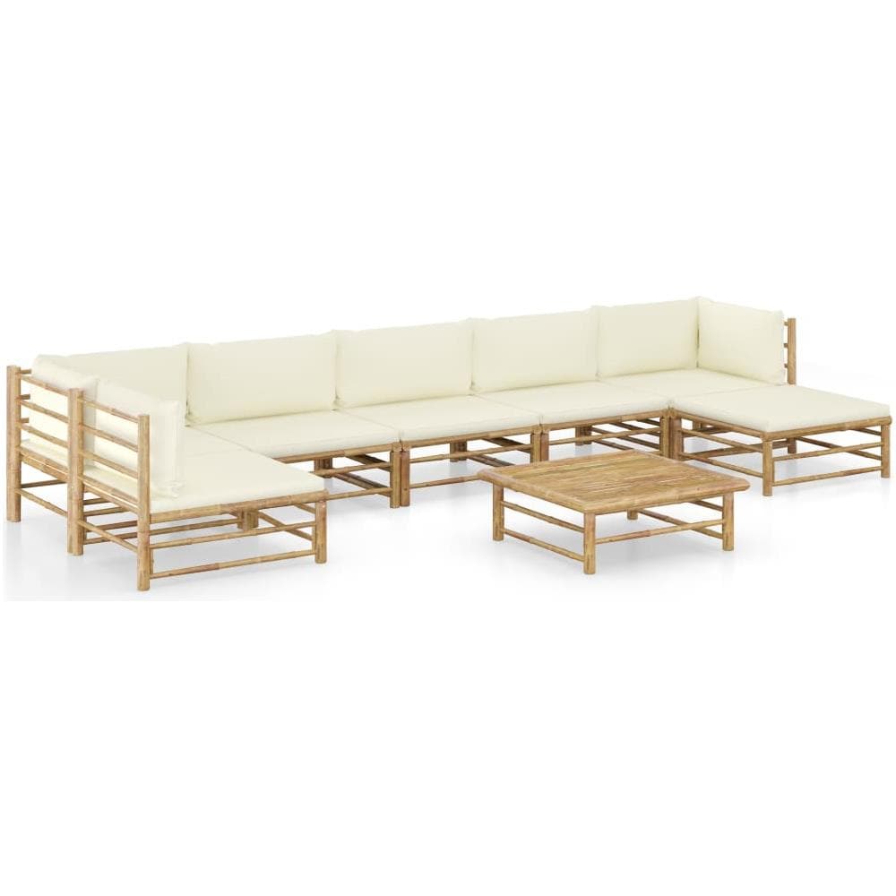 Set Divani Da Giardino 8 Pz Con Cuscini Bianco Crema In Bamb? - Foto 1