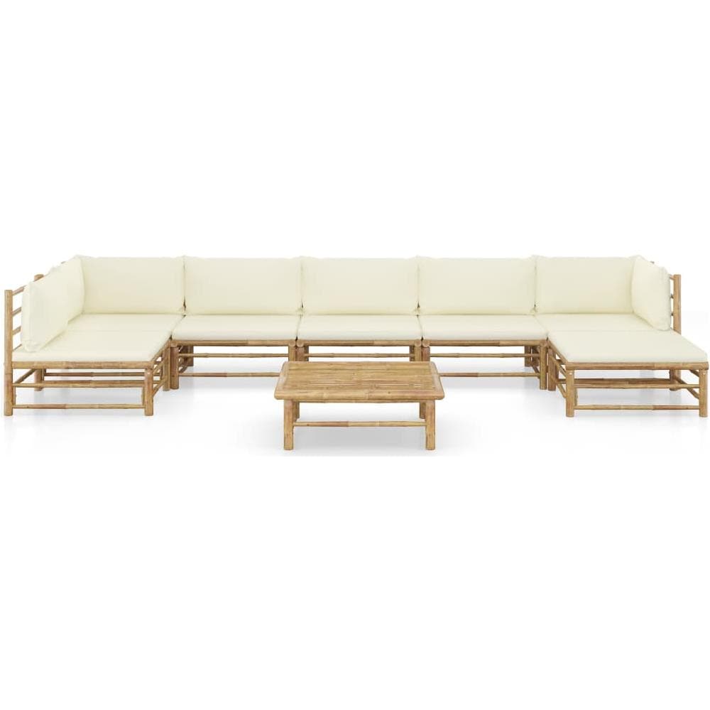 Set Divani Da Giardino 8 Pz Con Cuscini Bianco Crema In Bamb? - Foto 2