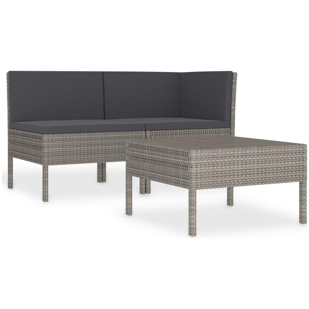 Set Divani da Giardino 3 pz con Cuscini in Polyrattan Grigio - Foto 1