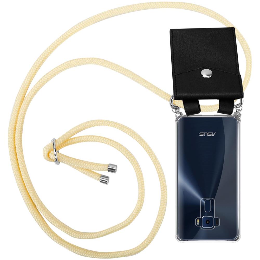 Catena Di Telefoni Cellulari Compatibile Con Asus Zenfone 3 (5,2"" Zoll) In Crema Beige - Coperchio Protettivo In Silicone Con Anelli D'argento, Cinturino In Corda E Custodia Staccabile - Foto 1