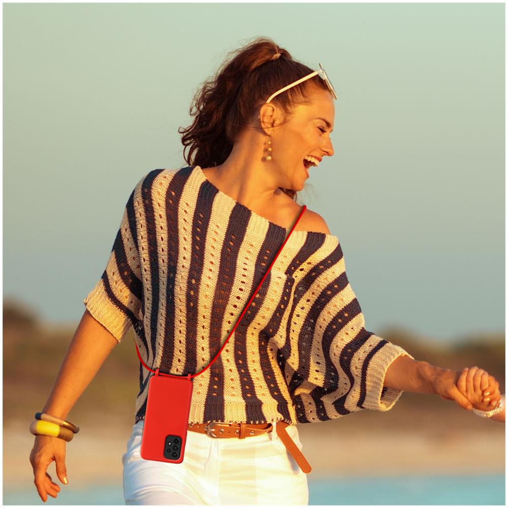 Cover Semirigida Per Samsung Galaxy A33 5g Cordino Nylon Intrecciato 80 Cm Rossa - Foto 2