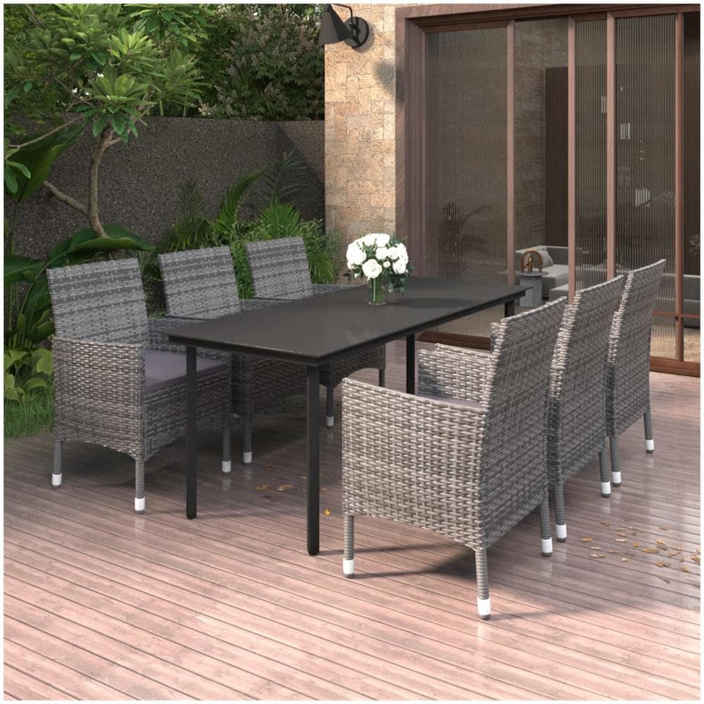 Set Da Pranzo Da Giardino 7 Pz E Cuscini In Polyrattan E Vetro - Foto 1