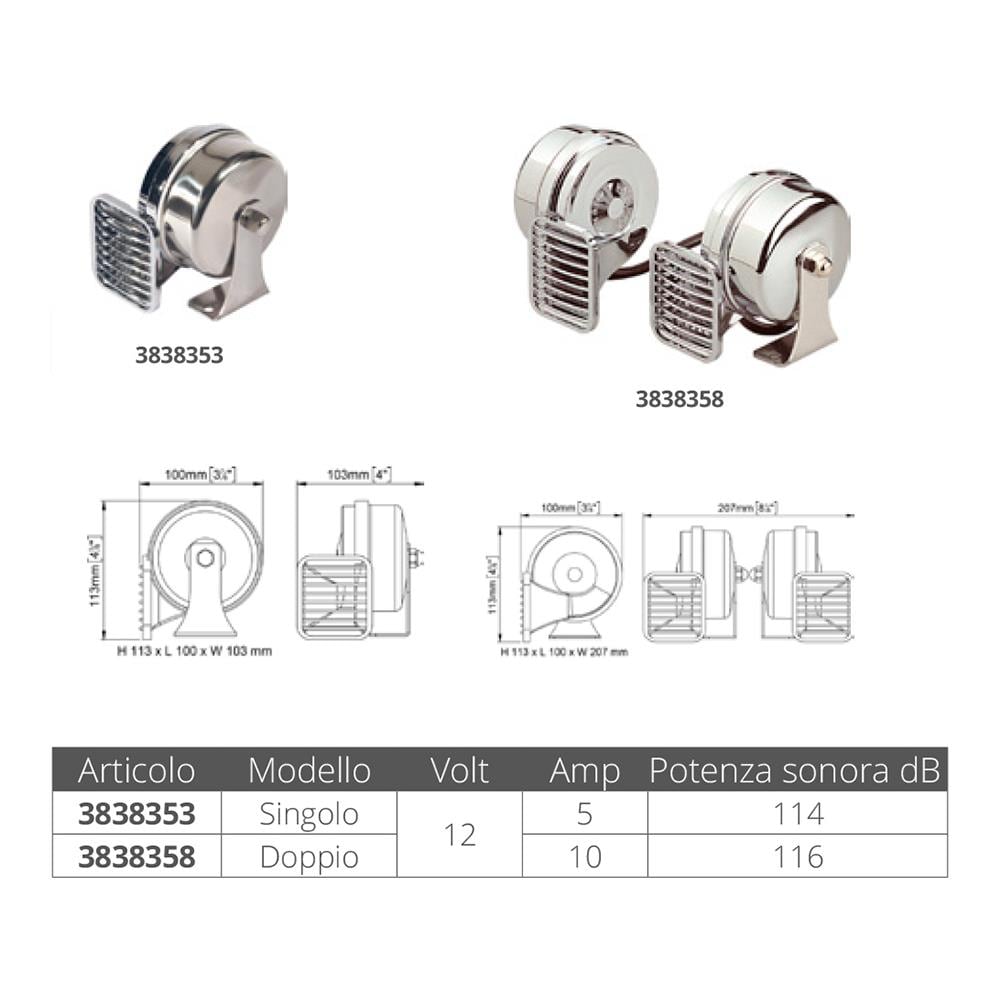 Tromba Elettromagnetica In Abs Cromato E Staffa In Acciaio Inox. Livello Sonoro 114db - 490hz - Foto 2