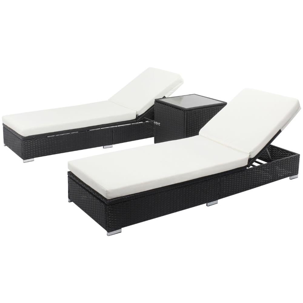 Set Di 2 Sdraio In Resina Intrecciata Nera E Materassino Bianco Sunny - Foto 1