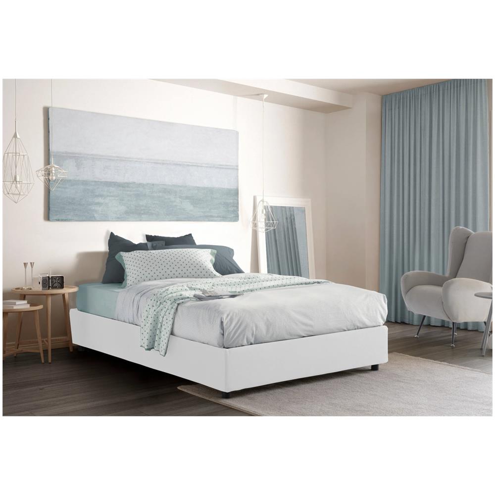 Letto Matrimoniale Grace, Letto Contenitore Con Rivestimento In Tessuto, 100% Made In Italy, Apertura Frontale, Con Materasso Cm 160x200 Incluso, Bianco - Foto 1