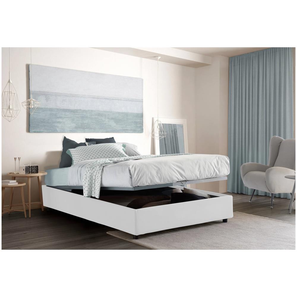 Letto Matrimoniale Grace, Letto Contenitore Con Rivestimento In Tessuto, 100% Made In Italy, Apertura Frontale, Con Materasso Cm 160x200 Incluso, Bianco - Foto 2