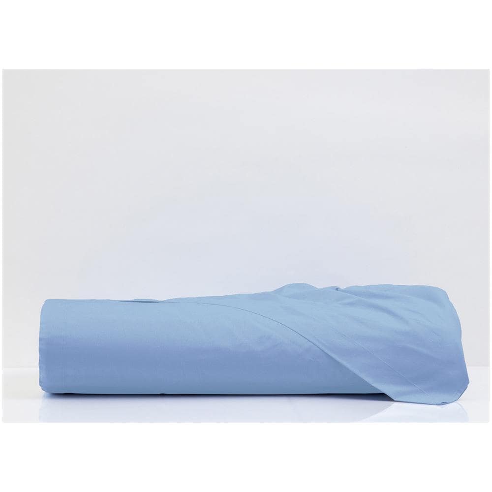 Lenzuolo Sopra Cordonetto In Cotone Percalle Made In Italy Tinta Unita Vari Colori Singolo Azzurro - Foto 1