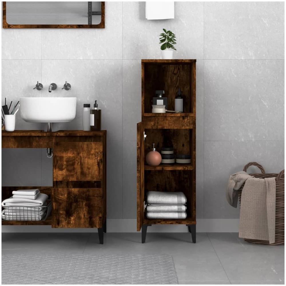 Armadietto Bagno Rovere Fumo 30x30x100 Cm In Legno Multistrato - Foto 3