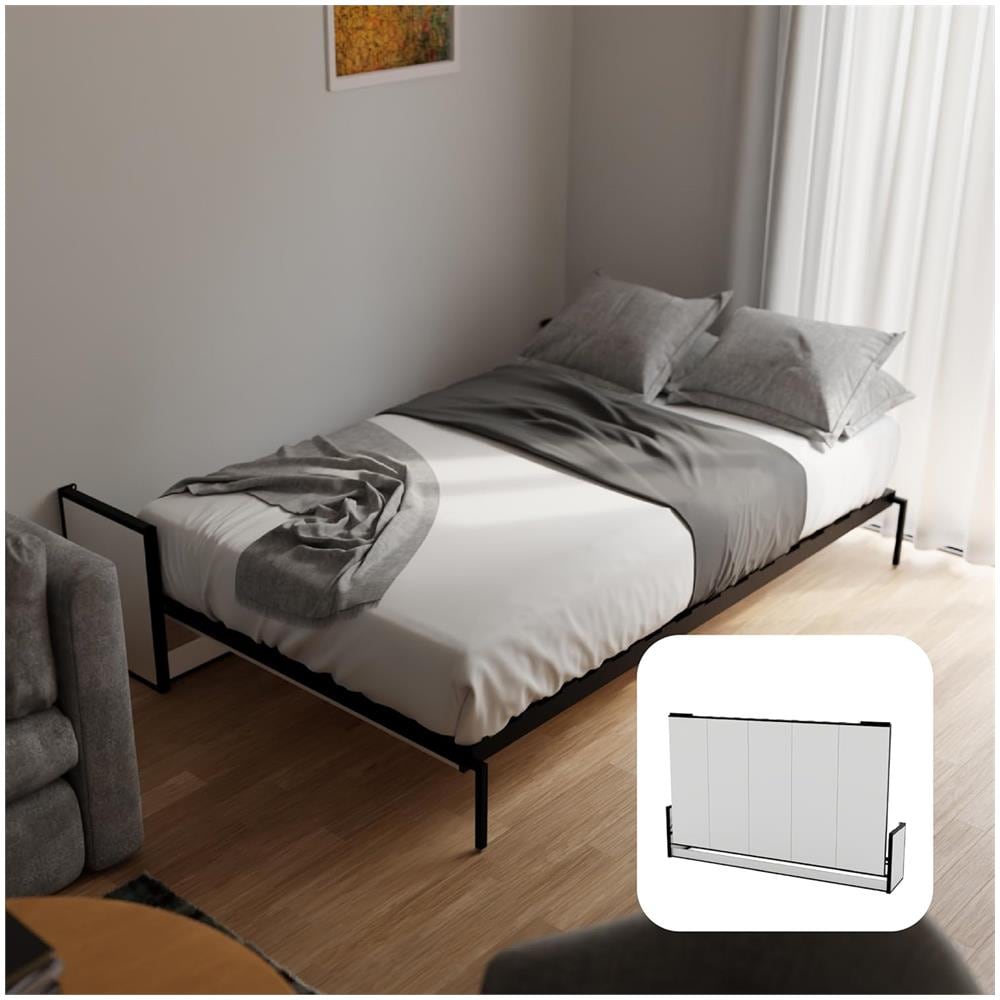 Letto A Scomparsa Studio Orizzontale 200x120 cm con Pistoni a Gas, Telaio Metallico Robusto, Capacità 300 kg, Ideale per Stanze Piccole o Monolocali, Salvaspazio, Materasso Non Incluso - Foto 1