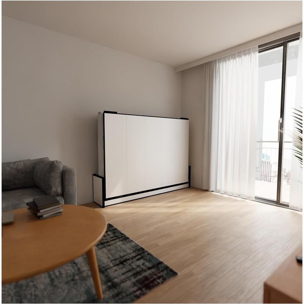 Letto A Scomparsa Studio Orizzontale 200x120 cm con Pistoni a Gas, Telaio Metallico Robusto, Capacità 300 kg, Ideale per Stanze Piccole o Monolocali, Salvaspazio, Materasso Non Incluso - Foto 2