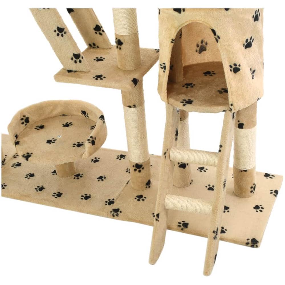 Albero Per Gatti Tiragraffi Sisal 230-250cm Stampa Zampe Beige - Foto 7