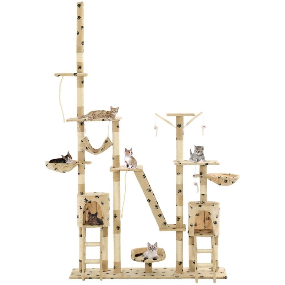 Albero Per Gatti Tiragraffi Sisal 230-250cm Stampa Zampe Beige - Foto 1