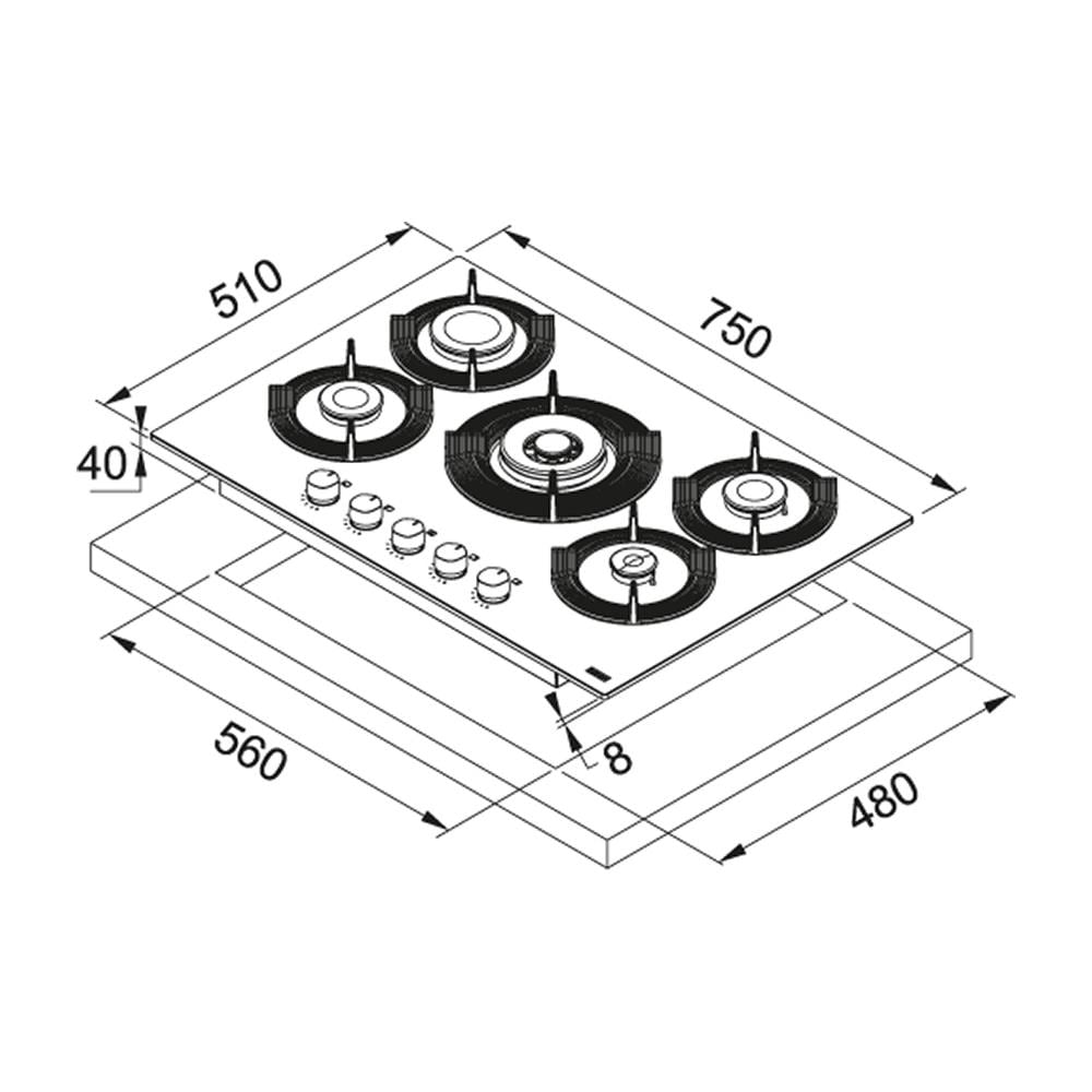 Piano Cottura FHMF7554GDCCOY a Gas 5 Fuochi Gas Colore Ostrica - Foto 2