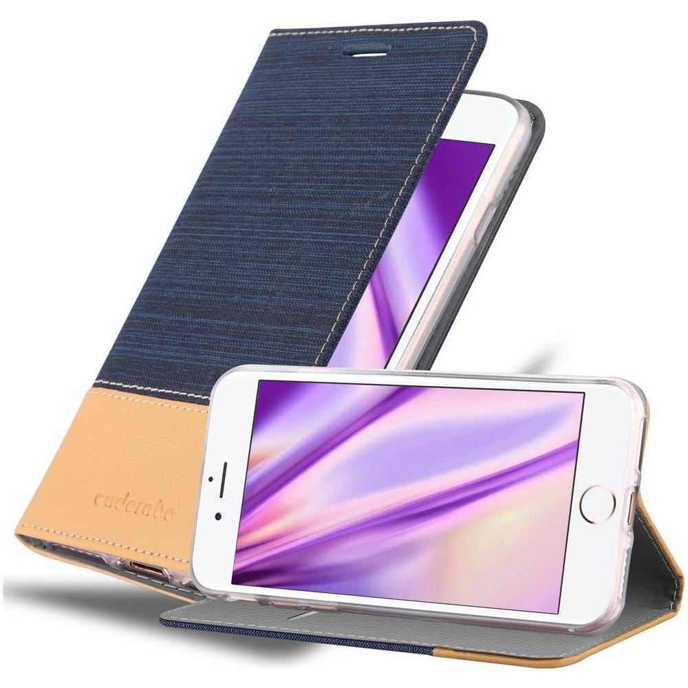 Custodia Compatibile Con Apple Iphone 7 / 7s / 8 / Se 2020 In Blu Scuro Marrone - Coperchio Protettiva Con Chiusura Magnetica, Funzione Stand E Tasca Per Le Carte - Foto 1