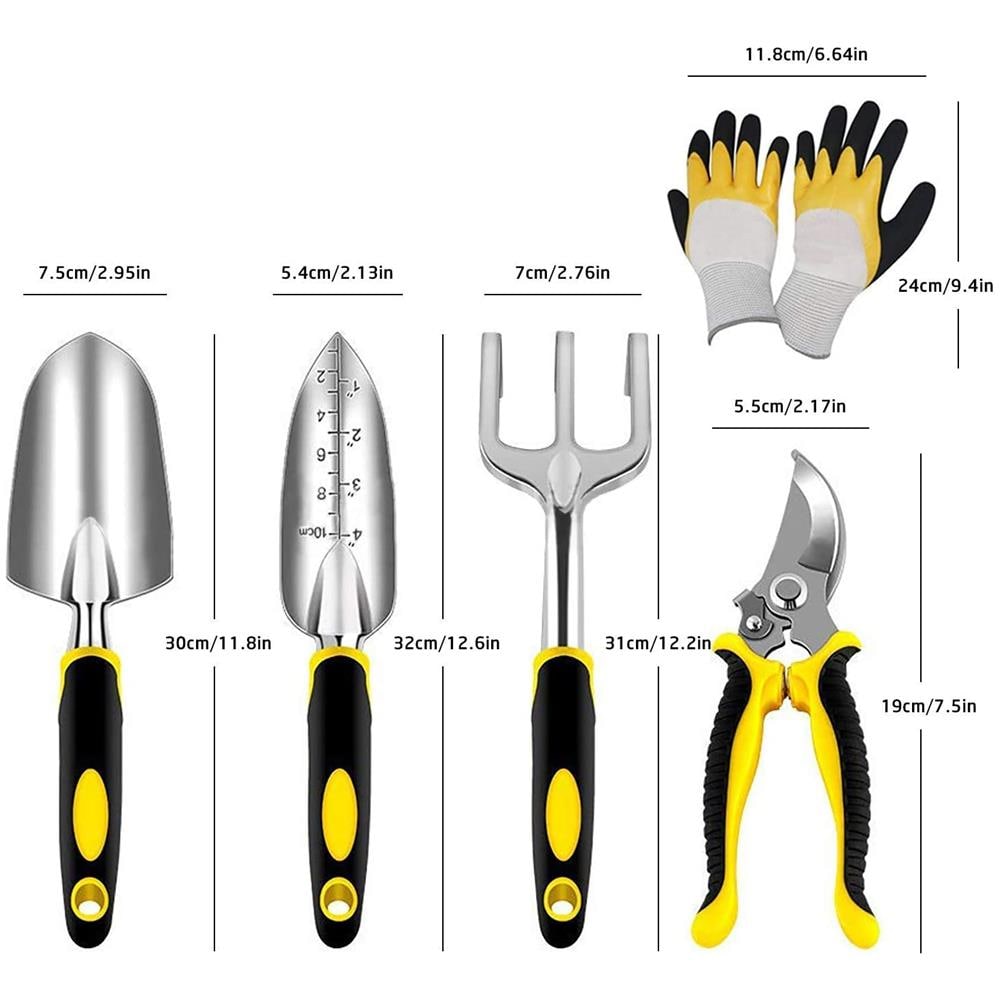 Set Attrezzi Da Giardino 5 Pezzi Durevole Alluminio Kit Giardinaggio Comprende Guanti Da Giardino, Forbici, Rastrello, Pala, Cazzuola, Regalo Di Giardinaggio Per Uomini E Donne - Foto 7